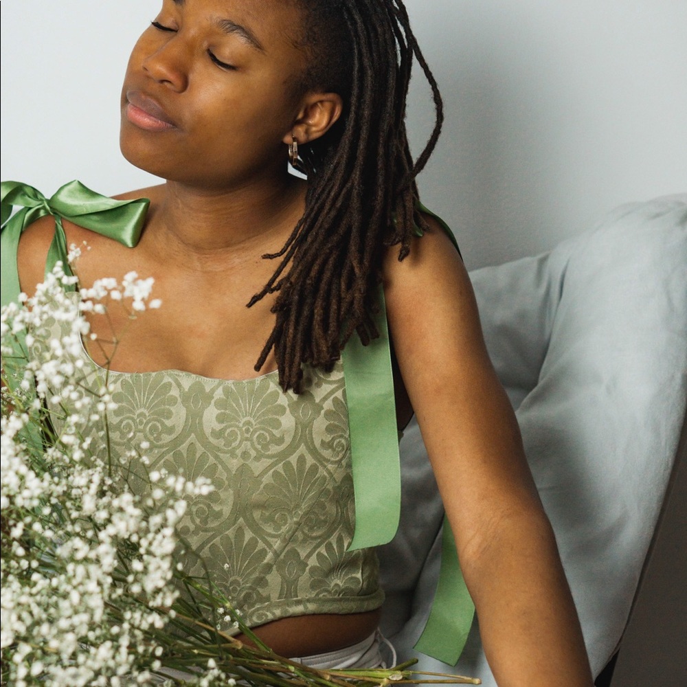 Green Ribbon Corset Top